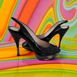 EMILIO PUCCI Black Patent Leather Signature Slingback Heels Size 38/8
